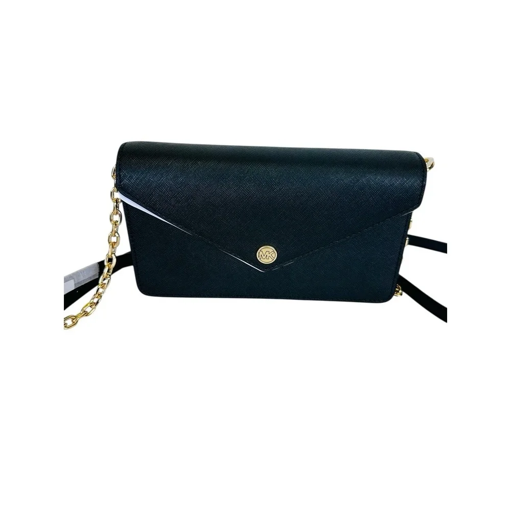 Michael‎ Kors Small Saffiano Leather Envelope Crossbody/Clutch Bag Black NWT